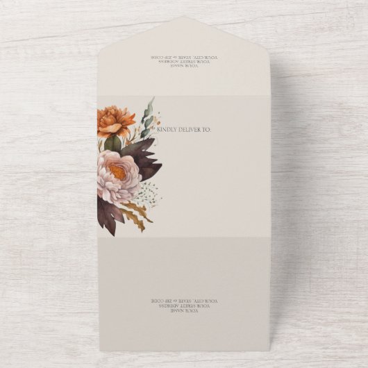Invitation Tout En Un Floral d'automne rustique sur code QR beige (Dehors)