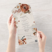 Invitation Tout En Un Floral d'automne rustique sur code QR beige (Déchirure)