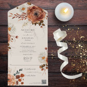 Invitation Tout En Un Floral d'automne rustique sur code QR beige