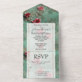 Invitation Tout En Un Floral de Roses rouges vertes (À l'intérieur)