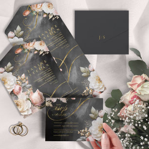 Invitation Tout En Un Floral Drama Mariage Charcoal ID1022