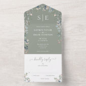 Invitation Tout En Un Floral Élégant Monogramme Sage Mariage vert (À l'intérieur)