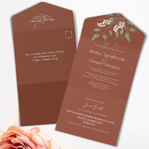 Invitation Tout En Un Floral Elegant White Terracotta Guest Addressed