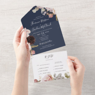 Invitation Tout En Un Floral flush moderne   Marine Seal And Send