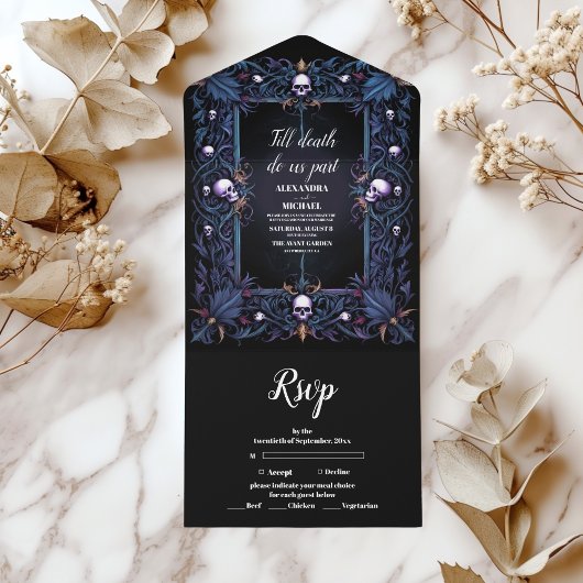 Invitation Tout En Un Floral Gothique Mariage d'Halloween