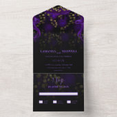 Invitation Tout En Un Floral gothique violet Mariage foncé (À l'intérieur)