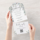 Invitation Tout En Un Floral Green Élégant Script QR Code Mariage (Déchirure)