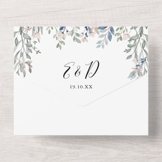 Invitation Tout En Un Floral Green Élégant Script QR Code Mariage (Verso)