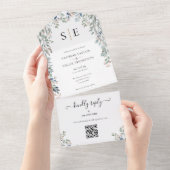 Invitation Tout En Un Floral Greenergie Monogramme QR Code Mariage (Déchirure)