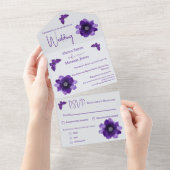 Invitation Tout En Un Floral gris violet en un seul mariage Inviter (Déchirure)