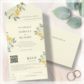 Invitation Tout En Un Floral jaune | Code QR Mariage RSVP