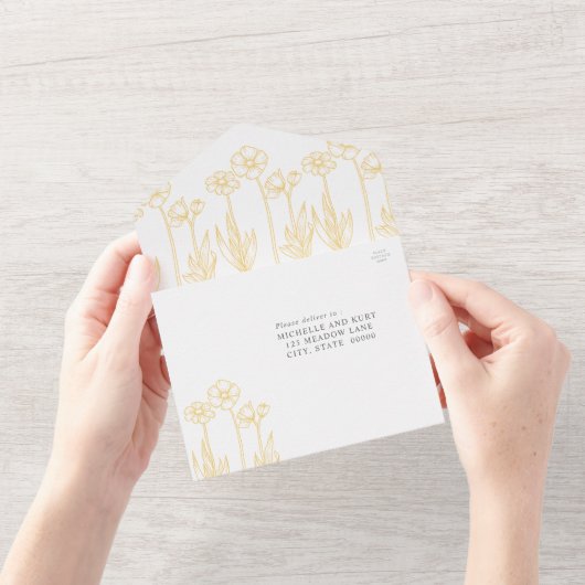Invitation Tout En Un Floral Jaune et Mariage blanc (Ouverture)