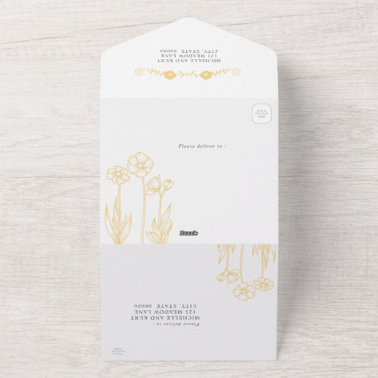 Invitation Tout En Un Floral Jaune et Mariage blanc (Dehors)