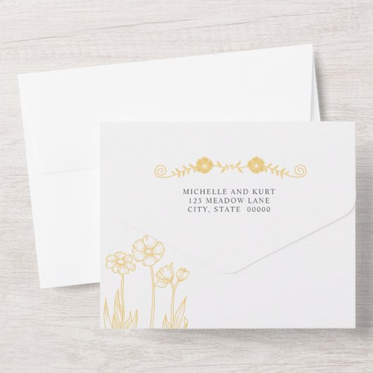 Invitation Tout En Un Floral Jaune et Mariage blanc (Verso)