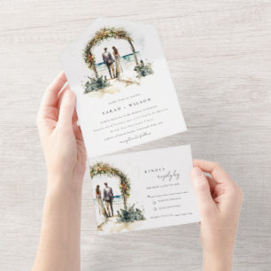 Invitation Tout En Un Floral Mariage Arch Coastal Beach Mariage marin
