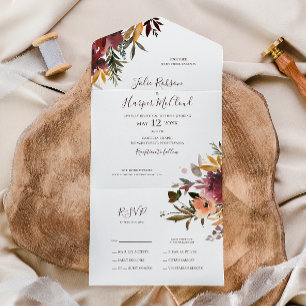 Invitation Tout En Un Floral Orange Bourgogne   Sceller Et Envoyer