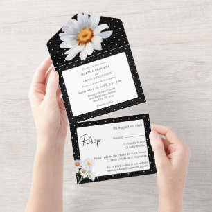 Invitation Tout En Un Floral Pote Noir et Blanc moderne