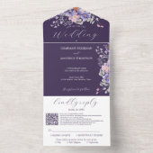 Invitation Tout En Un Floral Purple Dreams Simple Mariage de code QR (À l'intérieur)