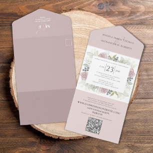 Invitation Tout En Un Floral QR Code Elegant RSVP Online Blush Pink