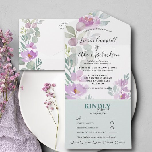 Invitation Tout En Un Floral rose moderne et Mariage Eucalyptus