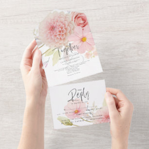 Invitation Tout En Un Floral rose rustique