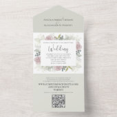 Invitation Tout En Un Floral Sage Dusty Rose Classic Green Code QR (À l'intérieur)