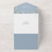 Invitation Tout En Un Floral Script QR Code Dusty Mariage bleu (Dehors)