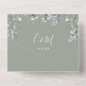 Invitation Tout En Un Floral Script QR Code Sage Mariage vert (Verso)