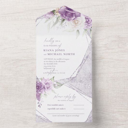 Invitation Tout En Un Floral Sparkles Mariage Mauve ID889 (À l'intérieur)