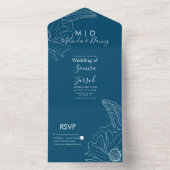 Invitation tout-en-un florale bleue dessinée à la  (À l'intérieur)