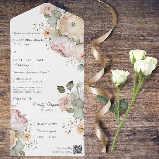 Invitation Tout En Un Flore aux couleurs de printemps doux