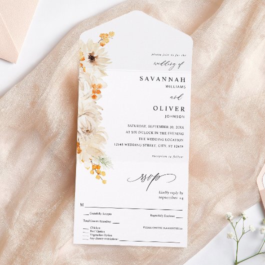 Invitation Tout En Un Flore beige et orange