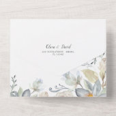 Invitation Tout En Un Flore bleu et blanc poussiéreux | Mariage (Verso)