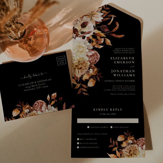 Invitation Tout En Un Flore d'automne avec Mariage de repas