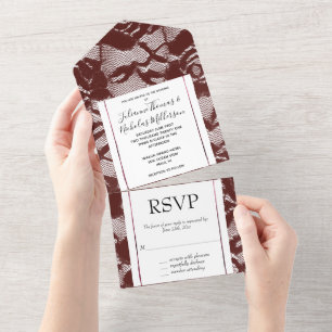 Invitation Tout En Un Flore de dentelle rouge de Bourgogne (pas de dente