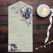 Invitation Tout En Un Flore noire et lavande sur Sage Green