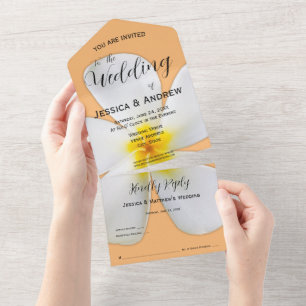 Invitation Tout En Un Flore tropicale, Plumeria blanche Orange, Mariage