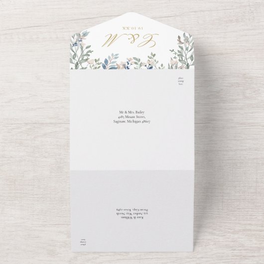 Invitation Tout En Un Flore verdure Cascade Elégant Mariage or (Dehors)