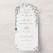 Invitation Tout En Un Flore verdure Cascade Elégant Mariage or (À l'intérieur)