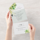 Invitation Tout En Un Flore verte élégante avec Mariage Rsvp (Déchirure)