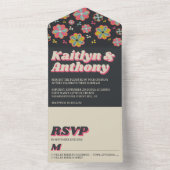 Invitation Tout En Un Flower Power 70's Rétro Mariage Groovy (À l'intérieur)