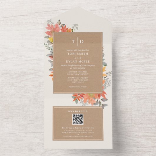 Invitation Tout En Un Foliage Automne Feuilles Mariage Automne RSVP (À l'intérieur)