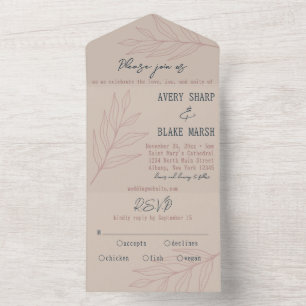 Invitation Tout En Un Foliline Art Champagne, Rose & Navy Boho