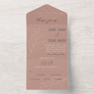 Invitation Tout En Un Foliline Art Light Terracotta & Navy Boho