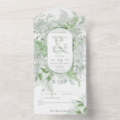 Invitation Tout En Un Foliole vert de foune moderne Blanc Pas de dîner (À l'intérieur)