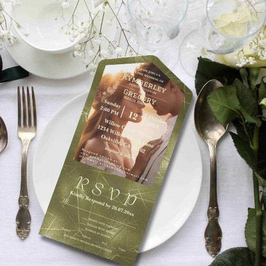 Invitation Tout En Un Fond de ligne à paillettes vert sauge olive Photo