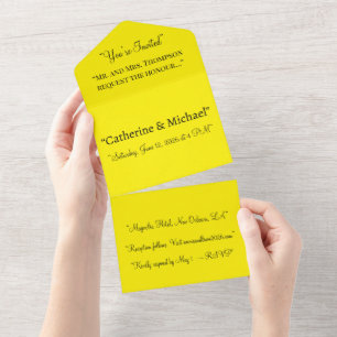 Invitation Tout En Un Fond jaune vif – Art de mariage minimaliste