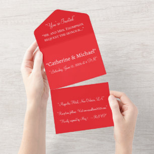 Invitation Tout En Un Fond Rouge Classique Gras – Conception de Mariage