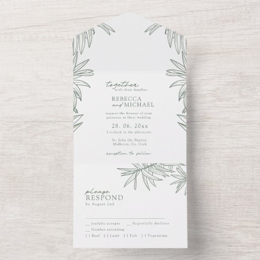 Invitation Tout En Un Forest Green Simple Botanique (À l'intérieur)
