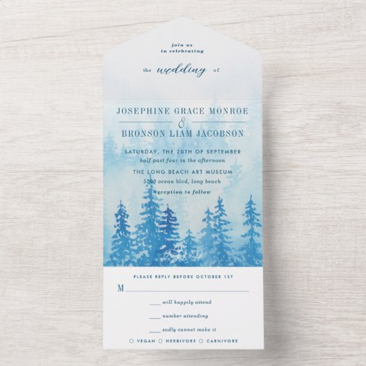 Invitation Tout En Un Forêt À feuillage persistant d'aquarelle en Mariag (À l'intérieur)